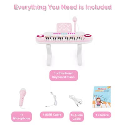 37-Key Z-Shape Kids Toy Keyboard Piano with Microphone, Flashing Lights & Audio Cable | Educational Electronic Organ for Toddlers (Pink) image 4