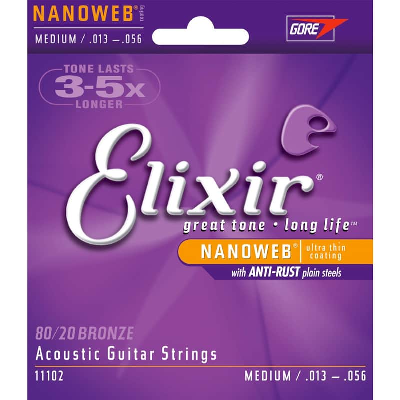 Elixir Acoustic 80/20 Bronze w NANOWEB Coating - Medium .013-.056 image 1