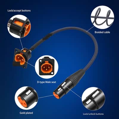 XLR Pass Through Cable, XLR Male Panel Mount to Female Connector Adapter, Mic Feed/Pass Thru Converter for Stage Box, Patch Panel, Floor Box (Male D-Type Female 2-Pack 2FT) image 3