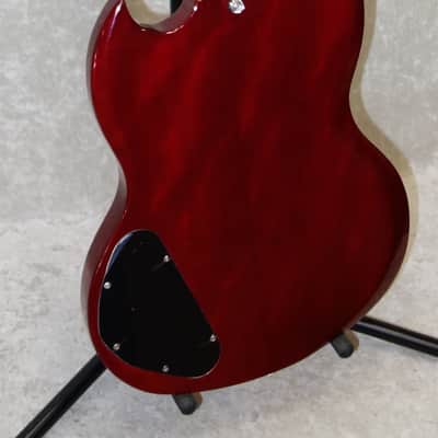 Vintage Brand VS4CR 4 String Short Scale SG bass guitar in cherry red finish - DC mini humbucker EBO image 4