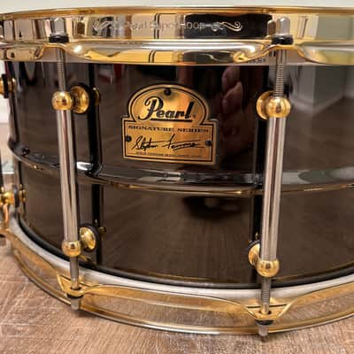 Pearl SF1465 14x6.5" Steve Ferrone Signature Brass Snare Drum with Gold Hardware 2000s - Black Nickel Over Brass image 5