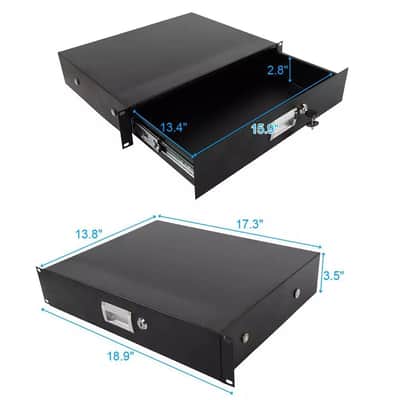 19 " Rack Mount 2U Locke Drawer Audio Dj Server Rack Storage Cabinet With Keys image 2
