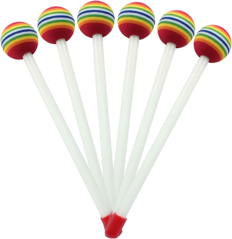6 Pieces Lollipop Felt Drum Stick, 8.3 inch Timpani Mallets, Soft Foam Head Percussion Sticks, Rainbow Plastic Drumsticks Hand Percussion Toy for Adults Musical Instrument Accessories image 1