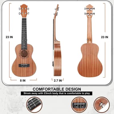 Concert Ukulele - Ukelele 23" Beginner Professional Kit with 12 Online Lessons, Gig Bag, Tuner, Strap, Aquila Strings Set image 2
