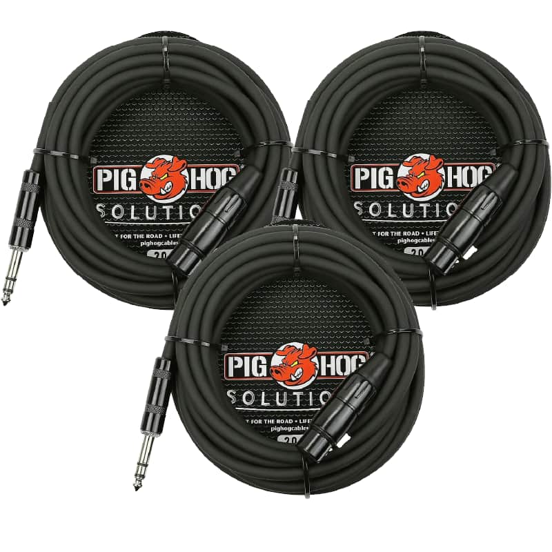 Lifetime Warranty! 3 Pack Pig Hog PX-TMXF20 Solutions 20Ft TRS(M)-XLR(F) Balanced Cable image 1