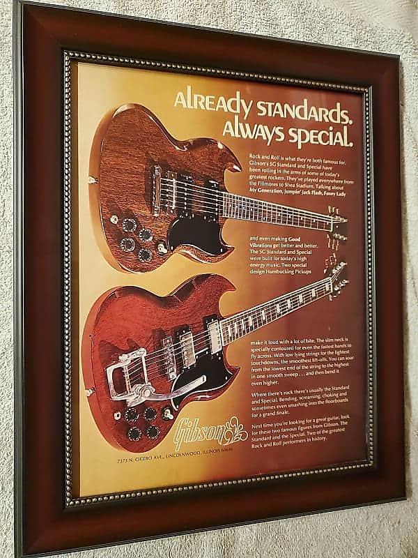 1972 Gibson Color Promotional Ad Framed SG Standard & Special Original image 1