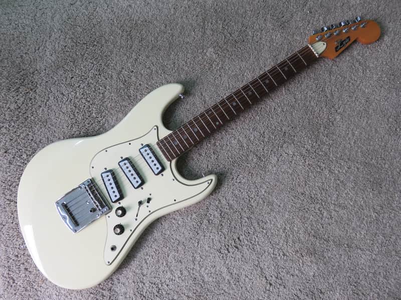 Vintage 1960s Lyle Guitar Aria Teisco Strat Offset Unique Alpine White Faded Rare Shape image 1