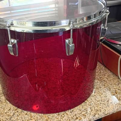 Vintage 1970s Ludwig Red Acrylic Vistalite 15"Concert Tom Drum Iconic Blue & Olive Badge Rare image 4