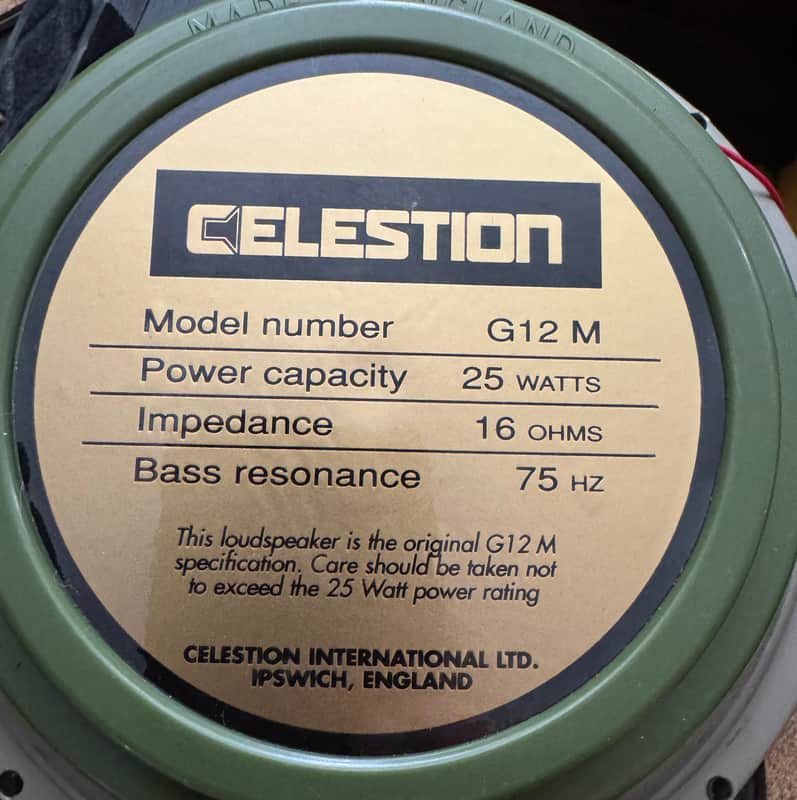 Celestion G12M Greenback 12" 25-Watt 16ohm Vintage 1983 image 1