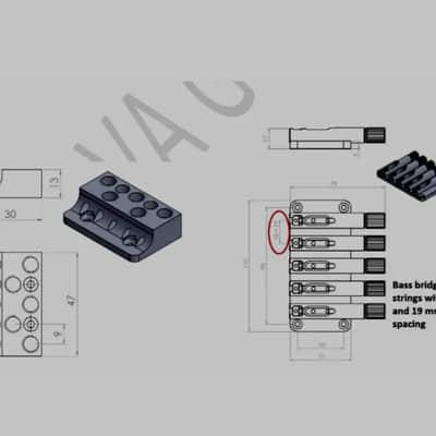 Nova Guitar Parts 5-String Headless Bass Bridge - 19mm image 4