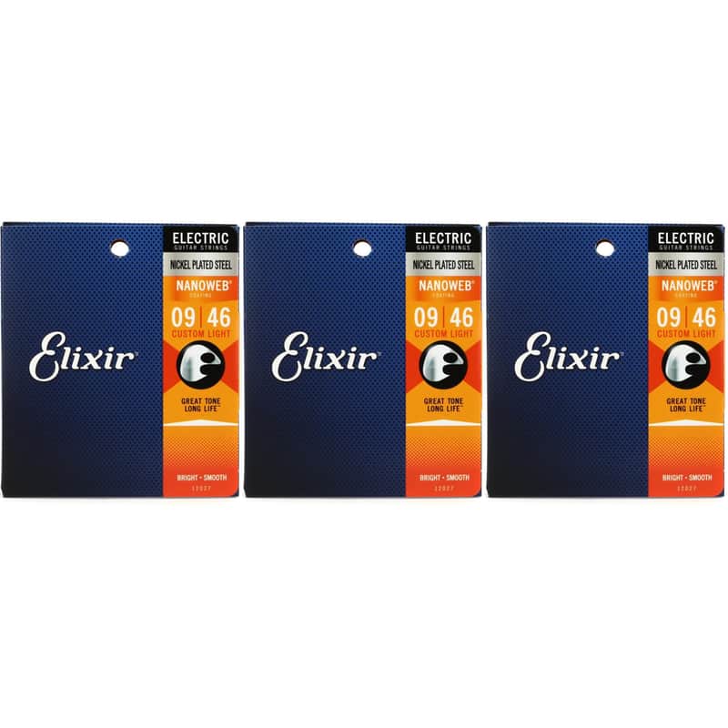 Elixir Strings 12027 Nanoweb Electric Guitar Strings - .009-.046 Custom Light (3-pack) image 1
