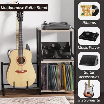 Grey Studio 3-Tier Guitar Stand for Acoustic Guitars, Electric, Bass Music Cabinet image 3