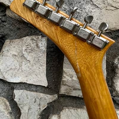 USA 2006 Hamer Korina Standard Explorer with rare checkerboard logo and original hardshell case SEE DESCRIPTION image 7