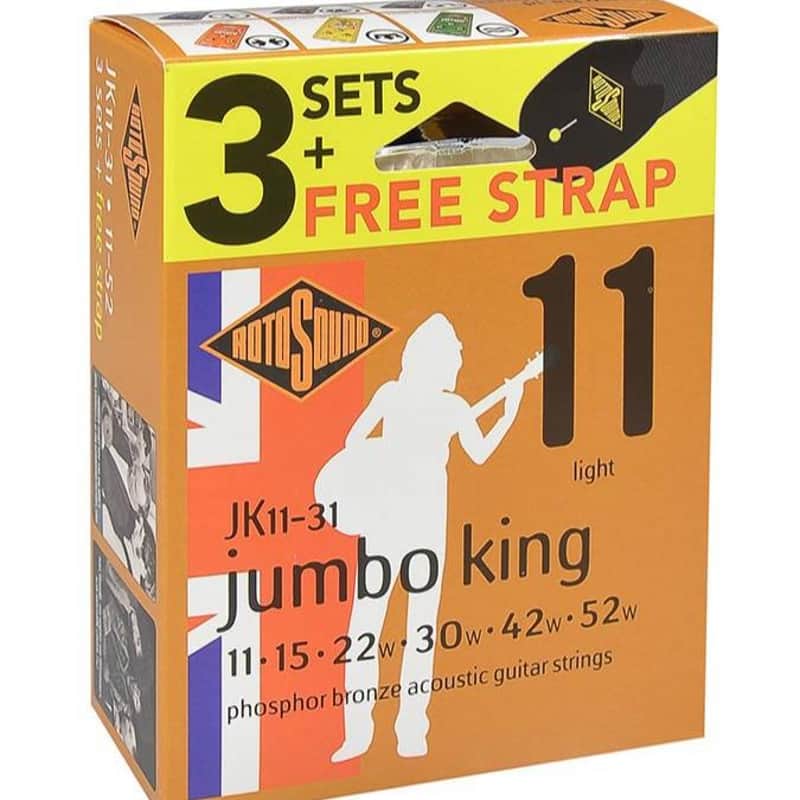 Rotosound Acoustic Guitar Strings 11-52 Phosphor Bronze 3-Pack & FREE Strap image 1