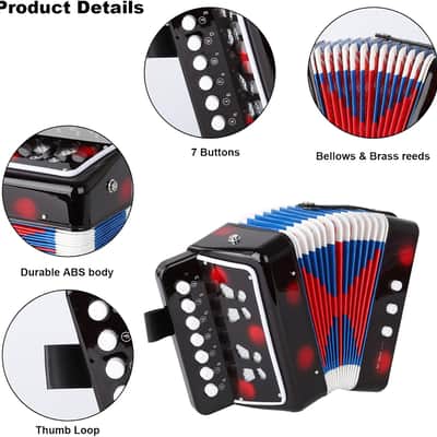 kids Accordion 10 Buttons Keys Toy Accordion MIni Accordian Musical Instrument for Children Beginners (Black) image 3