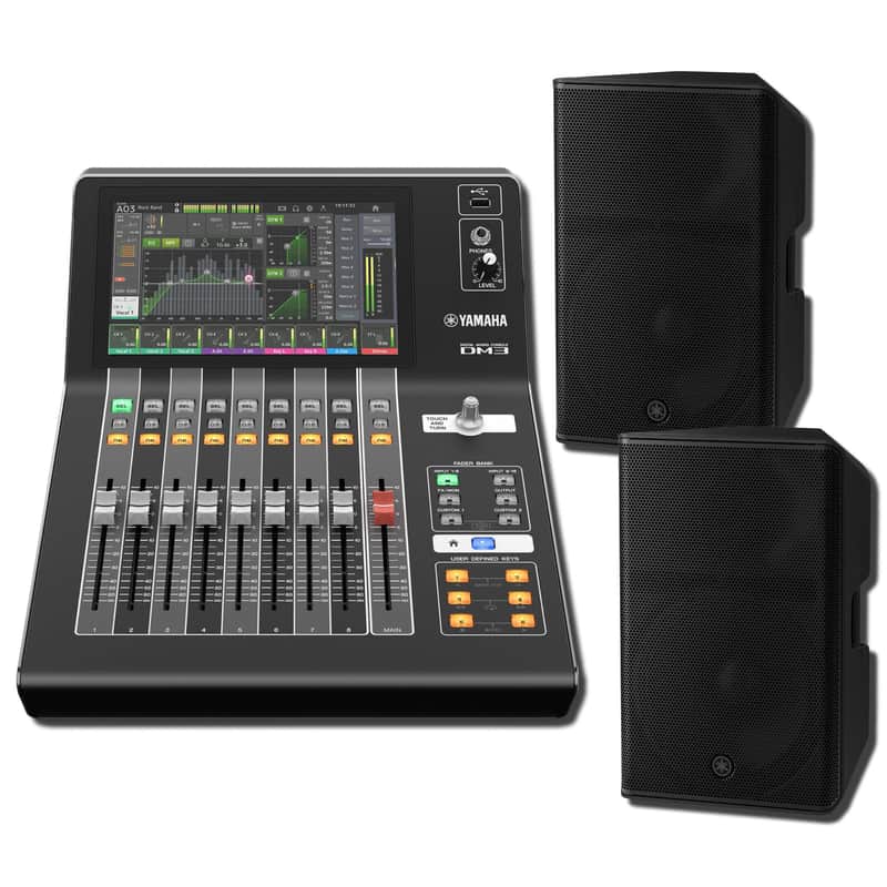 Yamaha DM3S 22-Channel Ultra-Compact Digital Mixing Console DXR15mkIII Powered Speaker Bundle with 2x DXR15 mk3 15-Inch 2000W 2-Way Powered Loudspeakers image 1