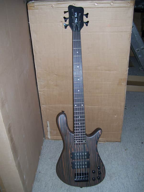 5 string bass guitar,  Zebra wood body. Active pickups. image 1