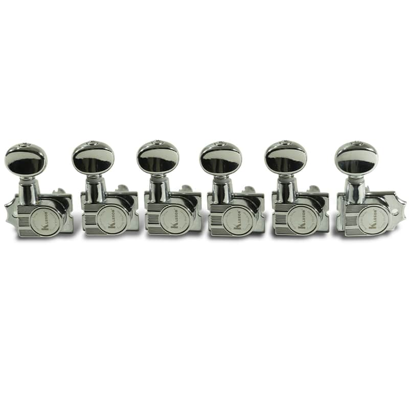 Kluson 6 In Line Revolution Series H-Mount Non-Collared Tuning Machines With Staggered Posts Chrome image 1