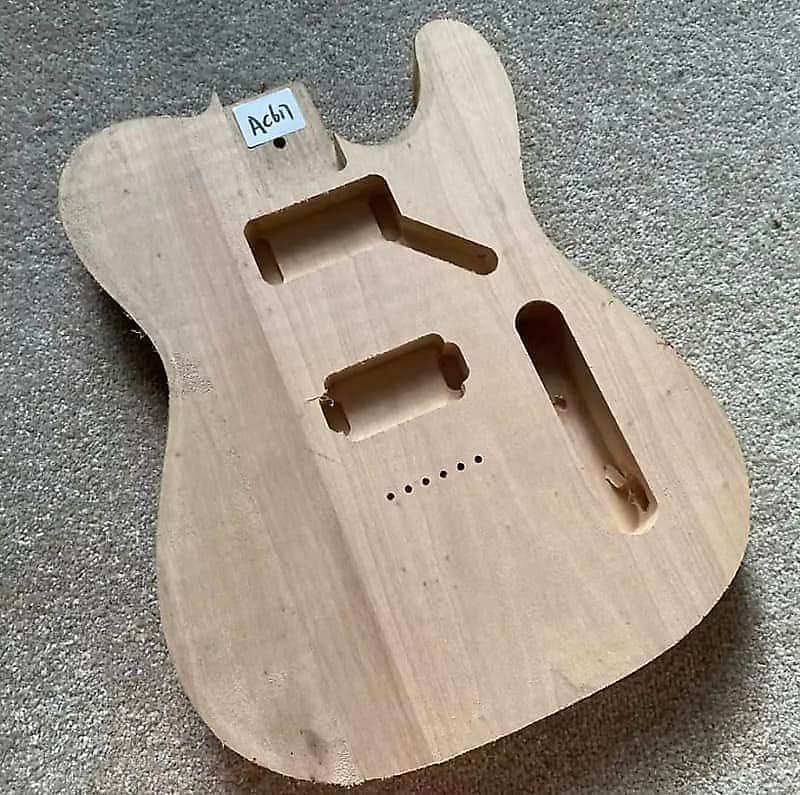 Unfinished Mahogany Wood Tele Style Guitar Body HH, String Through Bridge image 1
