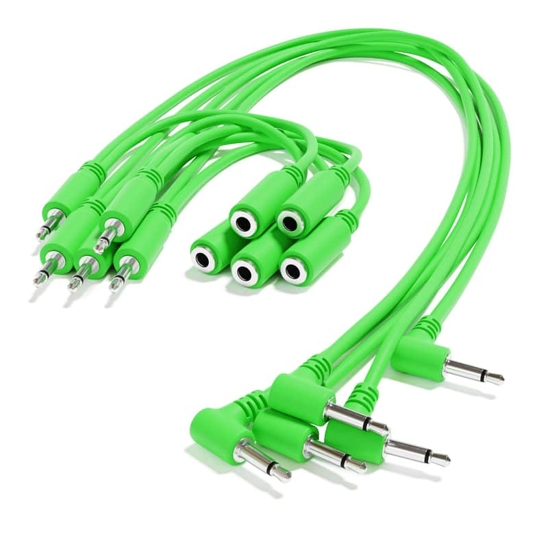 ExcelValley [Green | 200 cm - 78.74"] 5-Pack - Right Angle Hopscotch Mono Splitter Y Patch Cables TS 3.5mm 1/8" Eurorack Synth image 1