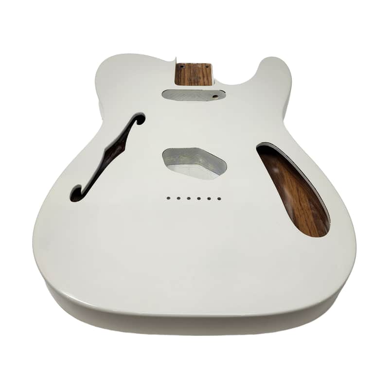 Olympic White T-Style Thinline Guitar Body – Roasted Ash – Fender-Spec – Semi-Hollow – Gloss Finish image 1