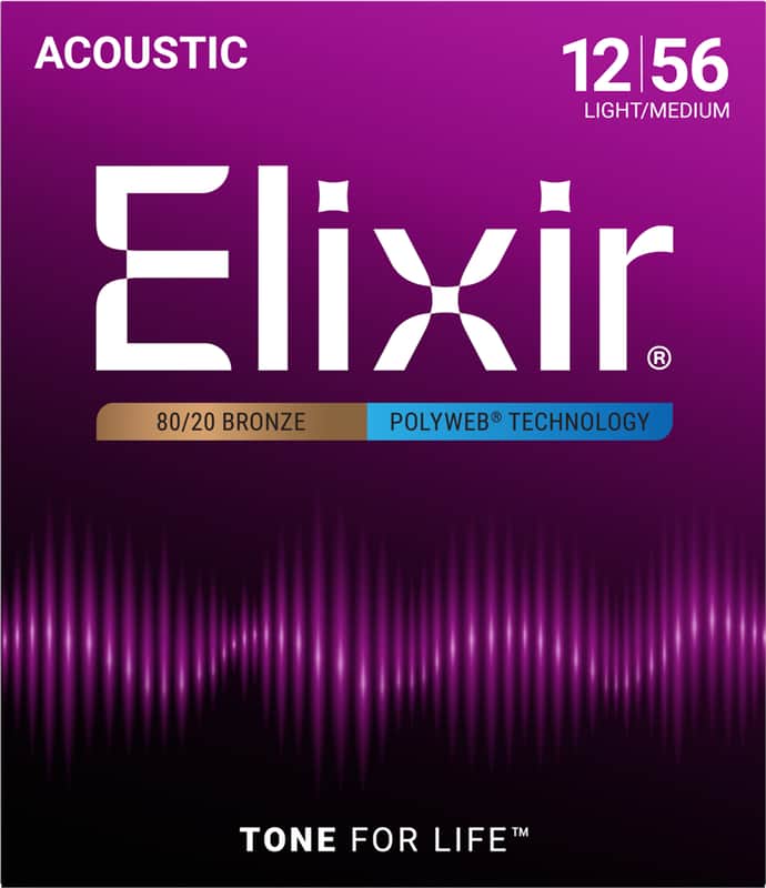 Elixir Polyweb Coated 80/20 Bronze Acoustic Guitar Strings 11075 Light Medium 12-56 image 1