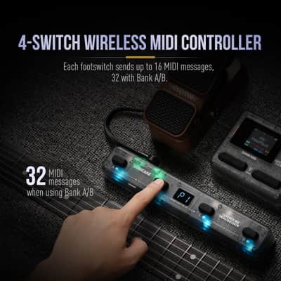 SONICAKE Pocket Control - MIDI Foot Controller, Wired/Wireless MIDI Transmission, USB Host, 4 Buttons BT Rechargeable Page Turner Pedal for Musician/Live Performance/Studio (Transparent Black) image 2