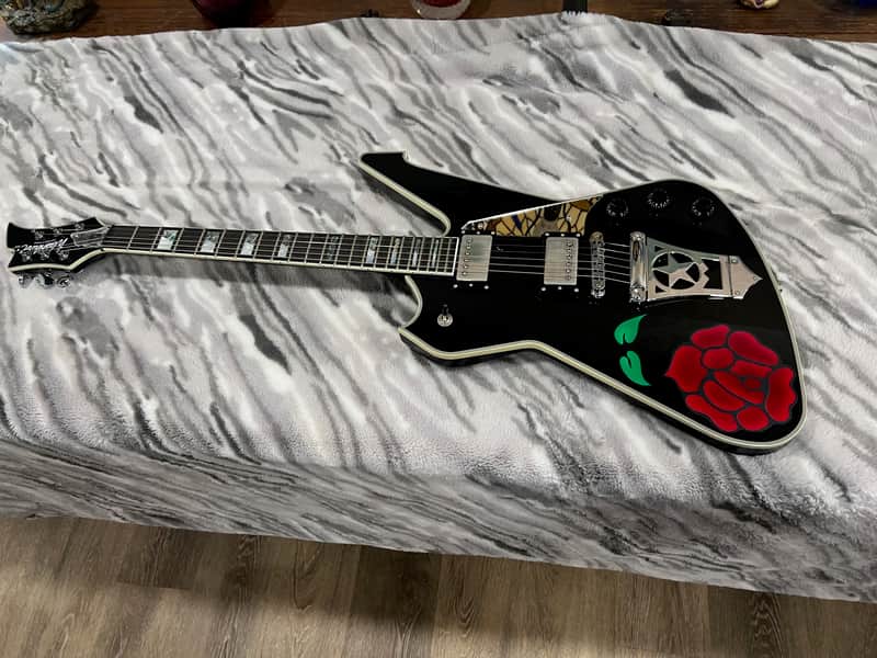 Washburn Paul Stanley PS2000 custom rose edition 2000 - Black Gloss with Rose image 1