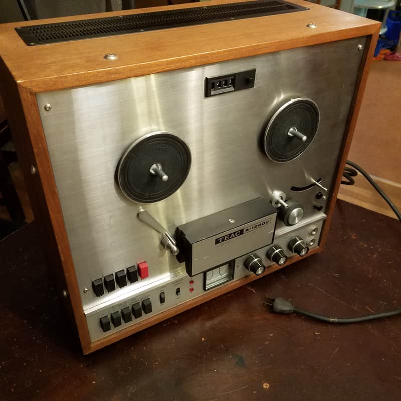 TEAC RESTORED A-1200U 3-head R2R 2-track 1/4" stereo 7" reel to reel recorder tape deck player 1970s - stained wood and stainless steel image 1