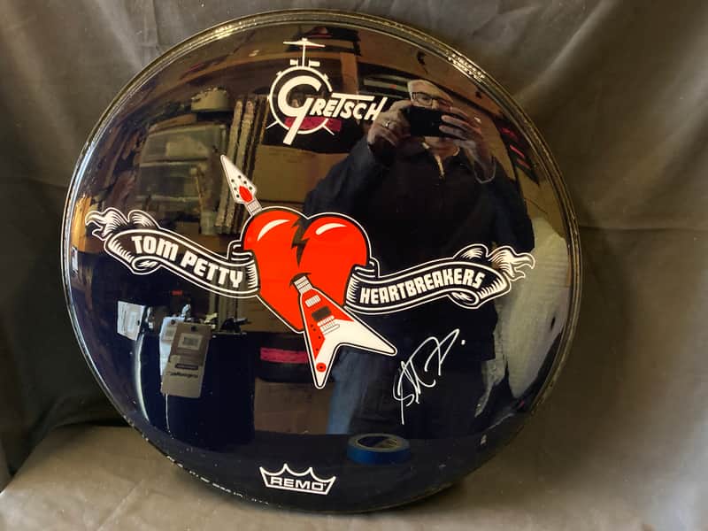 Steve Ferrone's, Tom Petty and the Heartbreakers 24" Remo/Gretsch Logo Bass Drum Front Head, Autographed!  - Black image 1