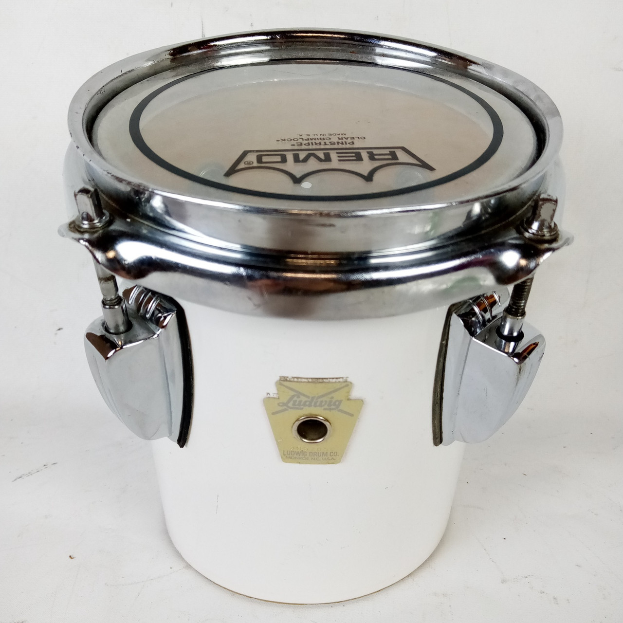 Ludwig 7.5x9x6"White Cortex Power Cut Monroe Keystone Marching Trio Tom Drum USA — main photograph