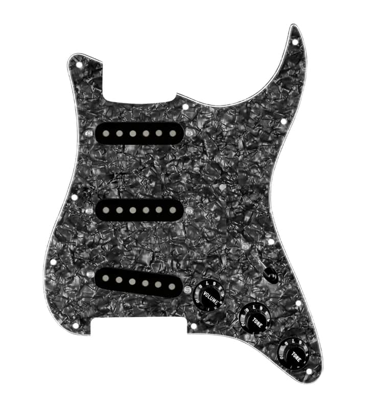 920D Custom Vintage American Loaded Pickguard for Strat With Black Pickups, Black Pearl Pickguard, and S5W-BL-V Wiring Harness image 1