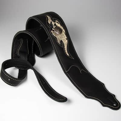Franklin Strap 3" Premium Leather Sculpted Guitar Strap - Black/Snakeskin image 1