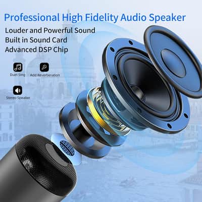 Wireless Bluetooth Microphone with 20W High Power, DSP Chip for Clear Sound, Dual Mic Connectivity for Duet Singing, One-Click Vocal Reduction, TF Card Support, Voice Recording(Black) image 2