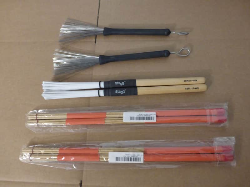 drum brush 4x pair set rubber traditional + Stagg nylon + bamboo - never used image 1