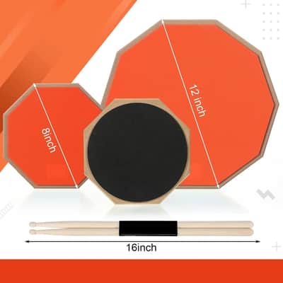 8 Pieces Drum Practice Pad and Sticks Set 12 Inch, 8 Inch Double Sided Silent Snare Pads with 2 Pairs 5a Drum Sticks for Realistic Practice Drumming(Orange) image 2