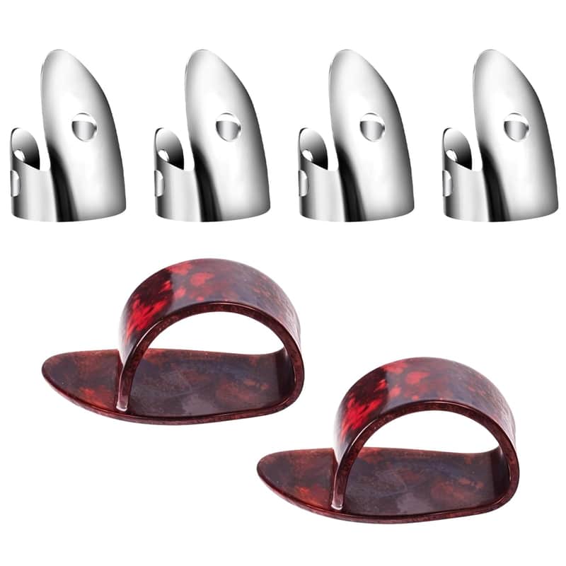 6Pcs Banjo Picks Set - Metal Finger Picks And Plastic Thumb Pick For Guitar, Bass, And Other Instruments - Stainless Steel image 1