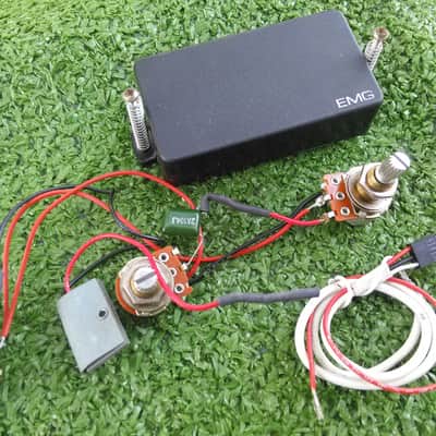 EMG Genuine USA EMG model 81 JJ Hot Bridge Position Noiseless Humbucking Pickup With Wiring Harness Original 25k Pots For Volume And Tone And Input Jack With 9v Battery Clip And Quick Connector For The Pickup Original Factory Black Color image 1