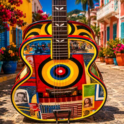 El Daga Jasper Johns "Flag Island" 2019 - Collage Dada Art Guitar. Only one. image 5