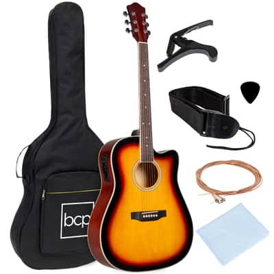 Best Choice Products 41in Beginner Acoustic Electric Cutaway Guitar Set w/ Case, Strap-Blue image 21