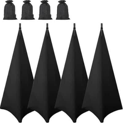 Speaker Stand Cover with 360 Degree Tripod Stand Skirt Skrim Stretchable Lycra Fabric Covers with Free Storage Bag Four Pack Black image 1