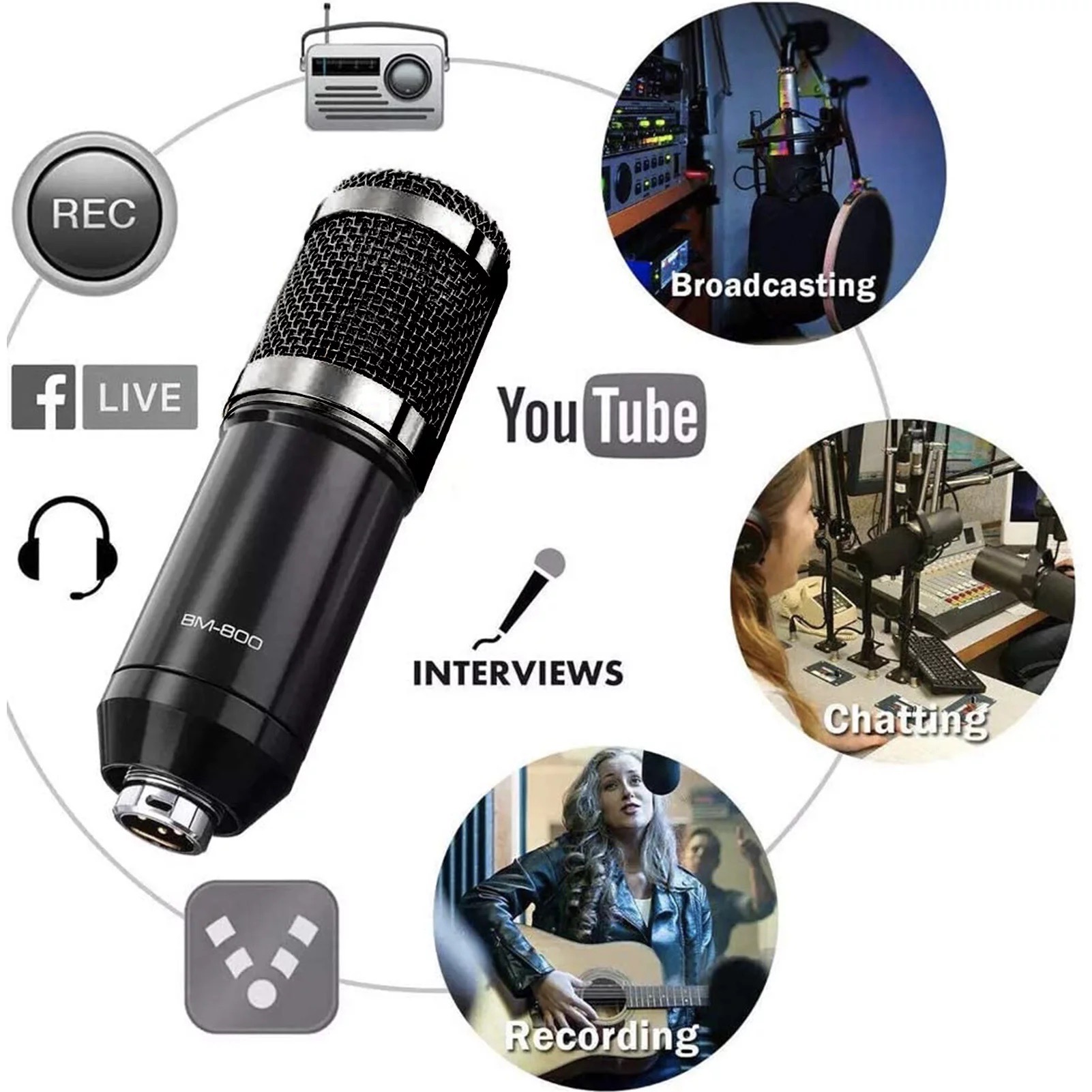 OEM ALPOWL BM-800 Mic Kit with Live Sound Card, Condenser Microphone Bundle for Studio Recording & Broadcasting photo 2