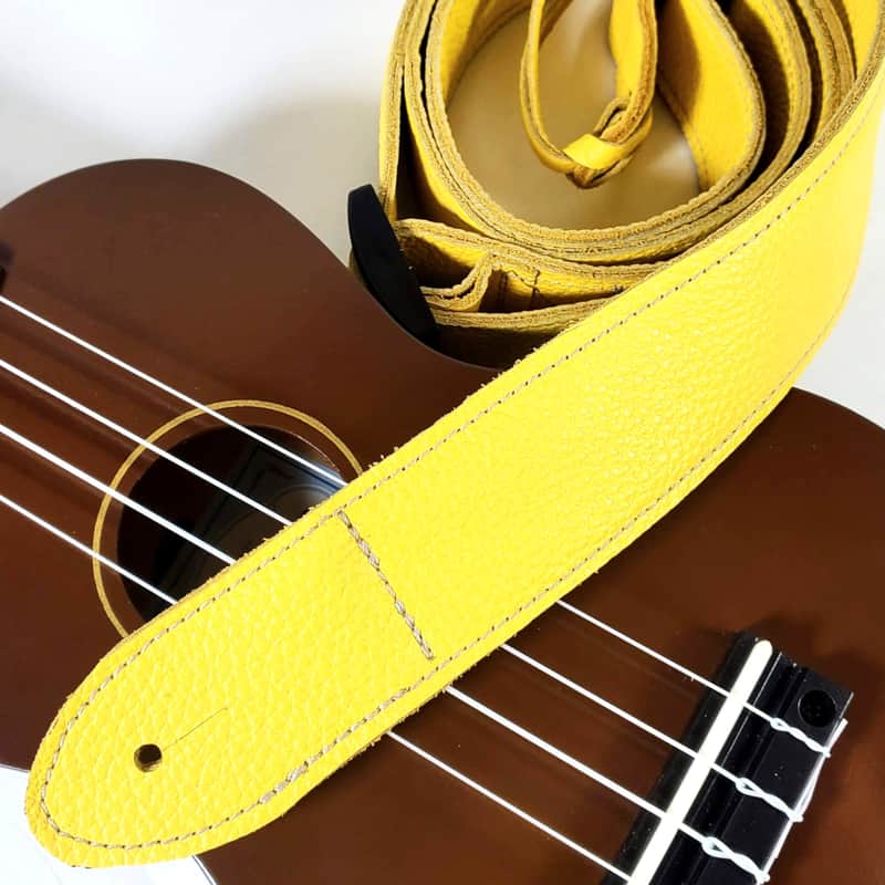 Yellow Premium Leather Ukulele Strap -Bright Yellow Leather Ukulele Strap -Handmade -Soft Leather Ukulele Strap - Button Ukulele Strap image 1