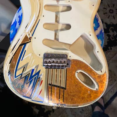 Fender MIJ 357V Stratocaster Body Project 1980s-90 - Vintage White w/ Custom Handpainted Details Art Deco Design image 9
