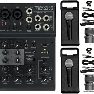 Rockville RockMix 4 Channel Pro Recording Mixer/Interface w/EQ+(2) Dynamic Mics image 1