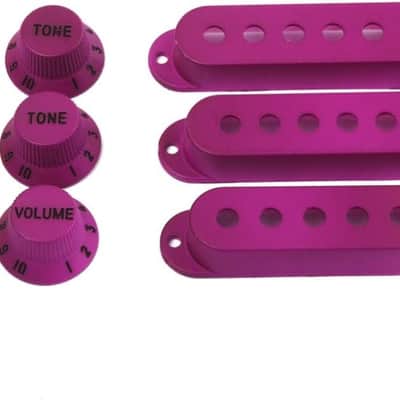 Purple Strat-Style Single Coil Pickup Covers & Knob Set | ST 6-Hole Covers (48/50/52mm), 1 Volume, 2 Tone, Switch Tip image 1
