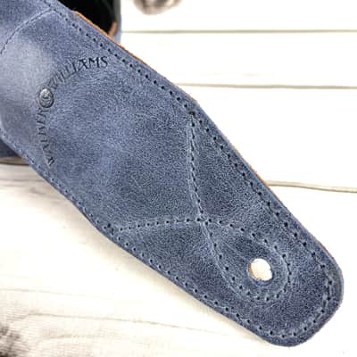 C-22-BLU Handmade 3" Wide Double Padded Premium Grain Leather Guitar Strap Washed Blue Denim Finish image 9