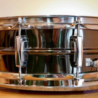 HOLY GRAAL Ludwig No. 416 Black Beauty 5x14" 10-Lug Brass Snare Drum with Pointed Blue/Olive Badge 1977 - 1979 - serial 1758452 image 9
