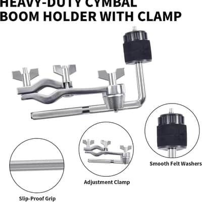 Cymbal Boom Arm Holder with Clamp, L-Arm Rod with Bracket Holder Extension Arm Attachment, Cymbal Stand Mount for Drum Hardware Cymbal Stand Percussion Instrument Accessories (Short/18CM Arm) image 3