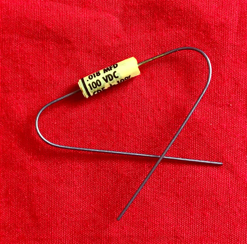 Cornell Dubilier .018 uF 100V 1970s Yellow mylar capacitor image 1